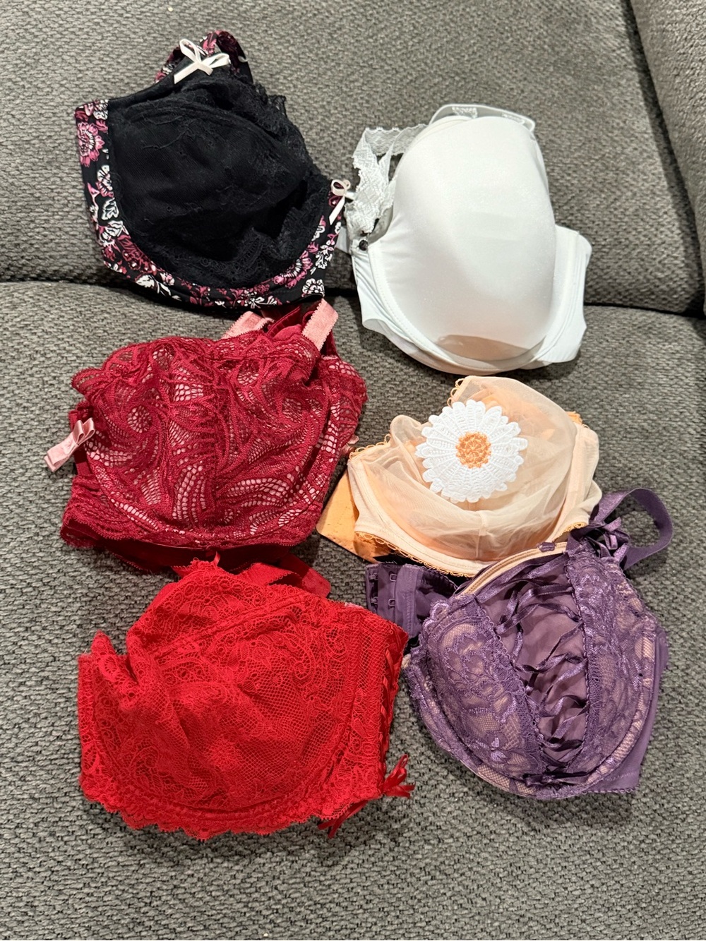 Adore Me Mixed Lace & Molded Bras in Black, White, Red, Peach, Purple 40D